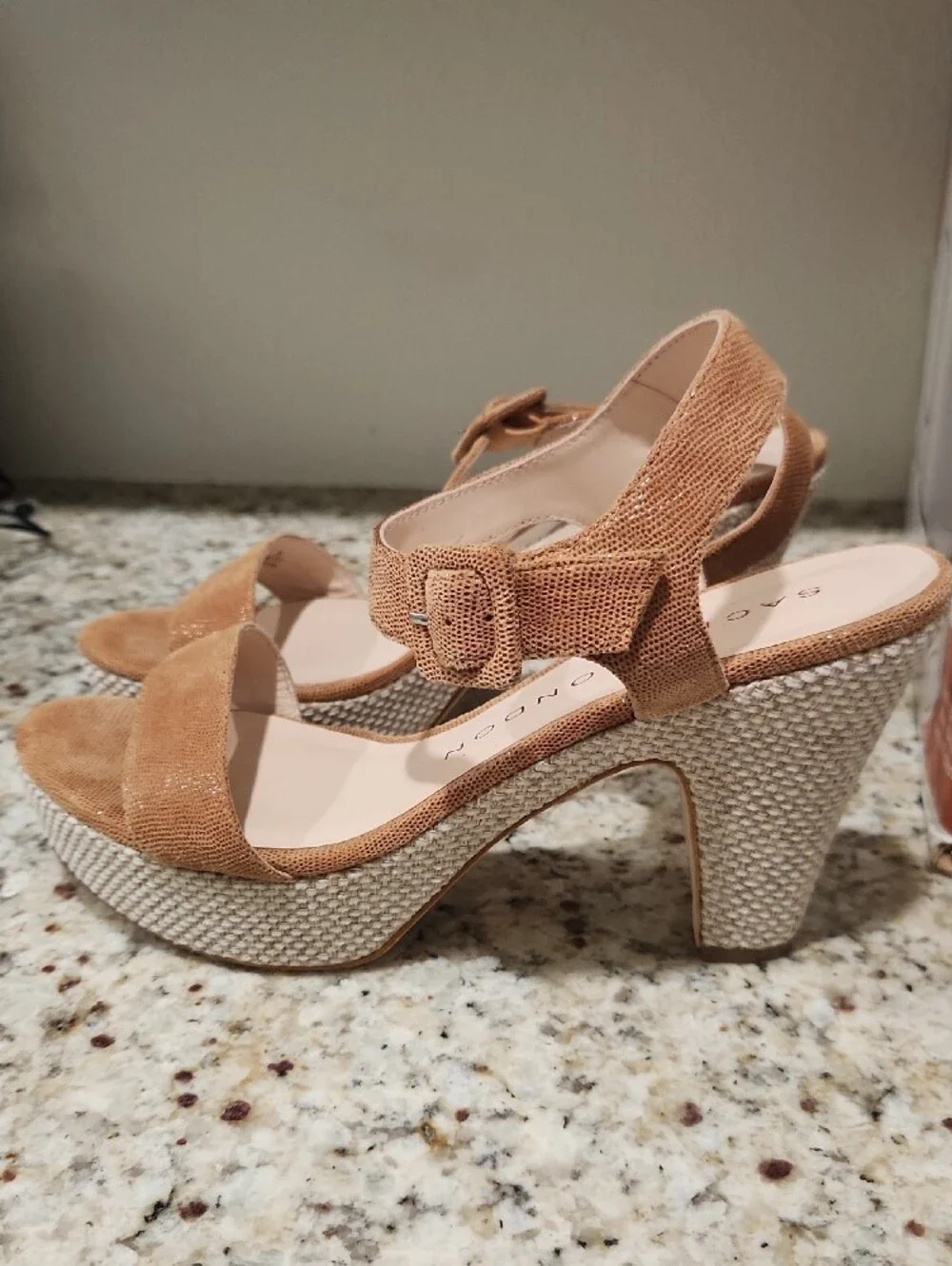 Sascha London Tan Suede Platform Ankle-Strap Heels